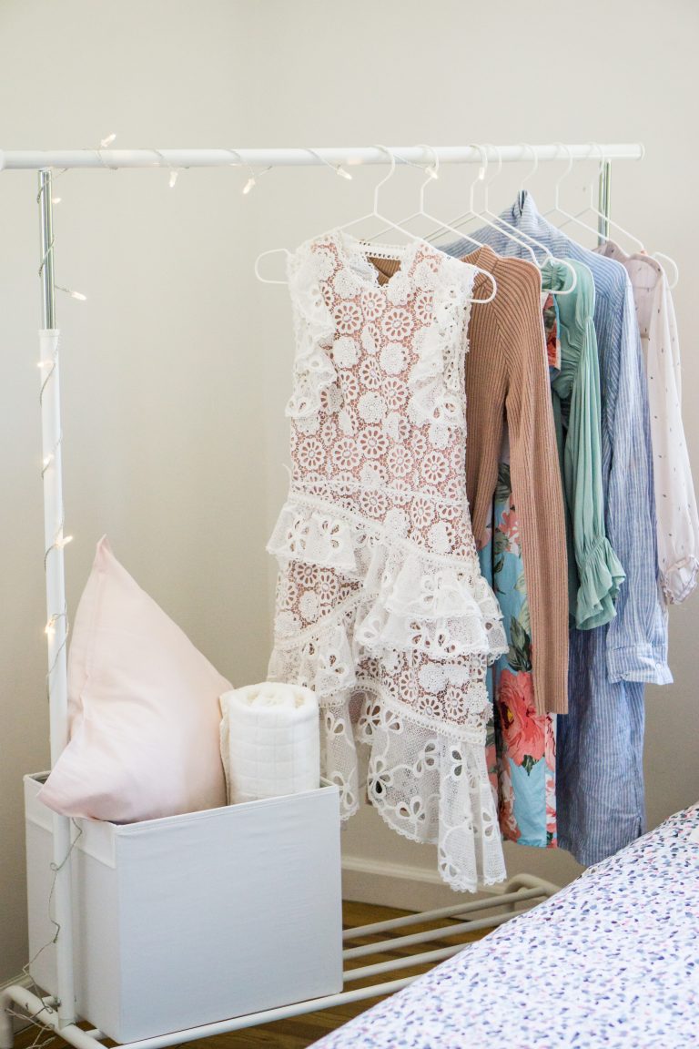 IKEA hack - light string clothes rack
