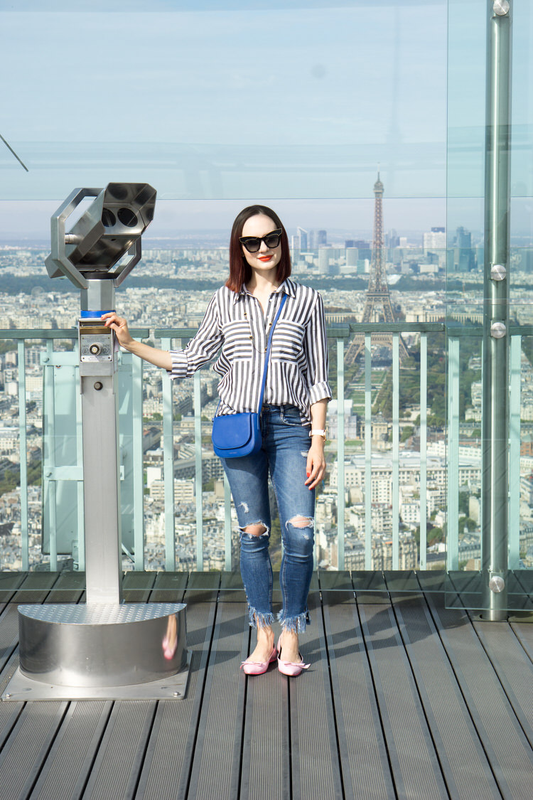 stripes and denim outfit in paris